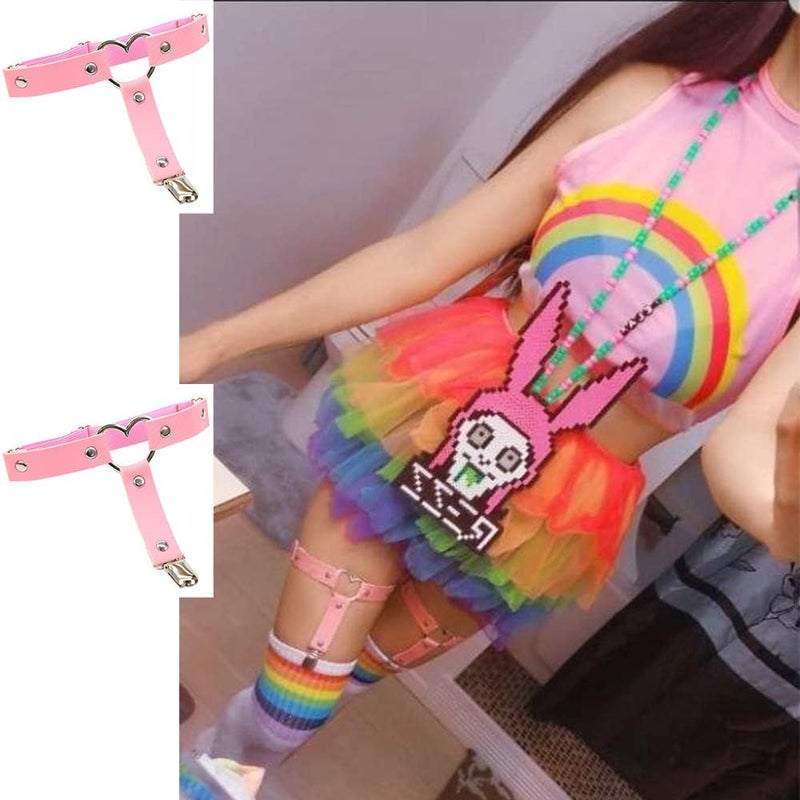 ETHOON Garters Belt Adjustable Love Heart Leg Garter with Buckle Anti-Slip Clips Elastic Punk 1 Pair - Image 4